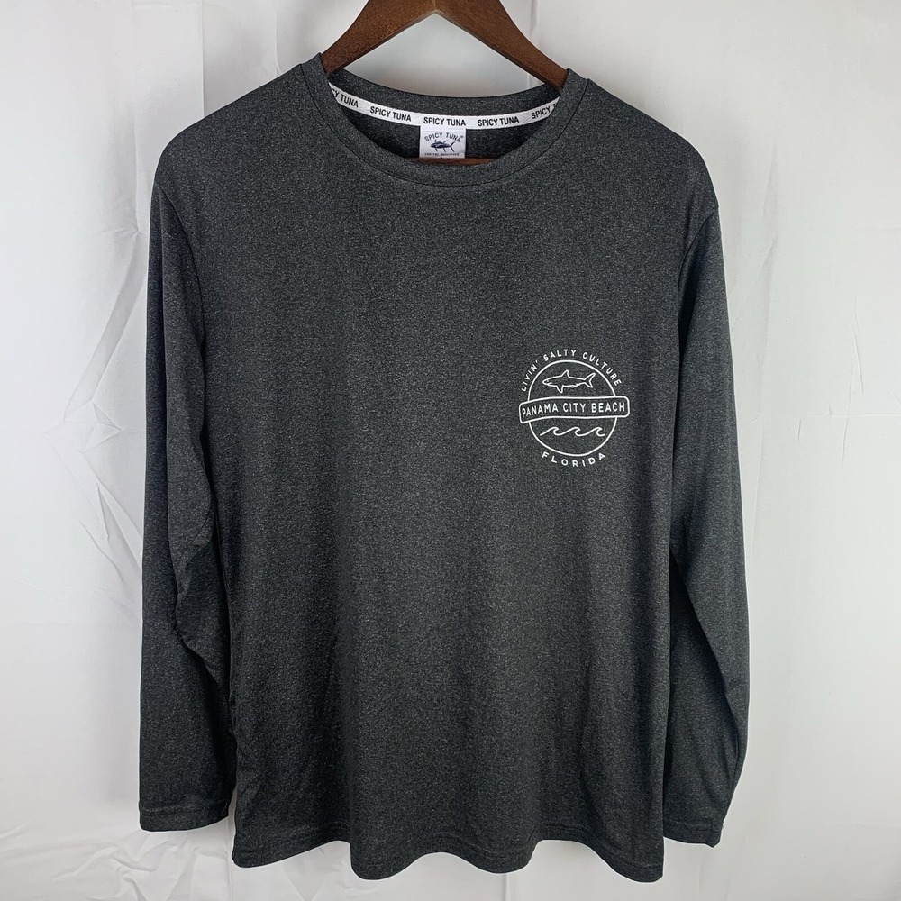 Spicy Tuna Shirt Medium Gray‎ Panama Beach Florida Stretch Long Sleeve Men's S
